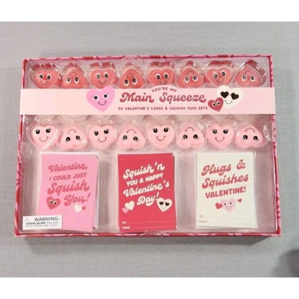24 Valentine’s Cards with Squishy Toys Set “You’re My Main Squeeze” Classroom...